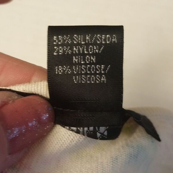 Silk blend floral sweater with glass accent buttons and ribbon t… - Picture 5 of 11